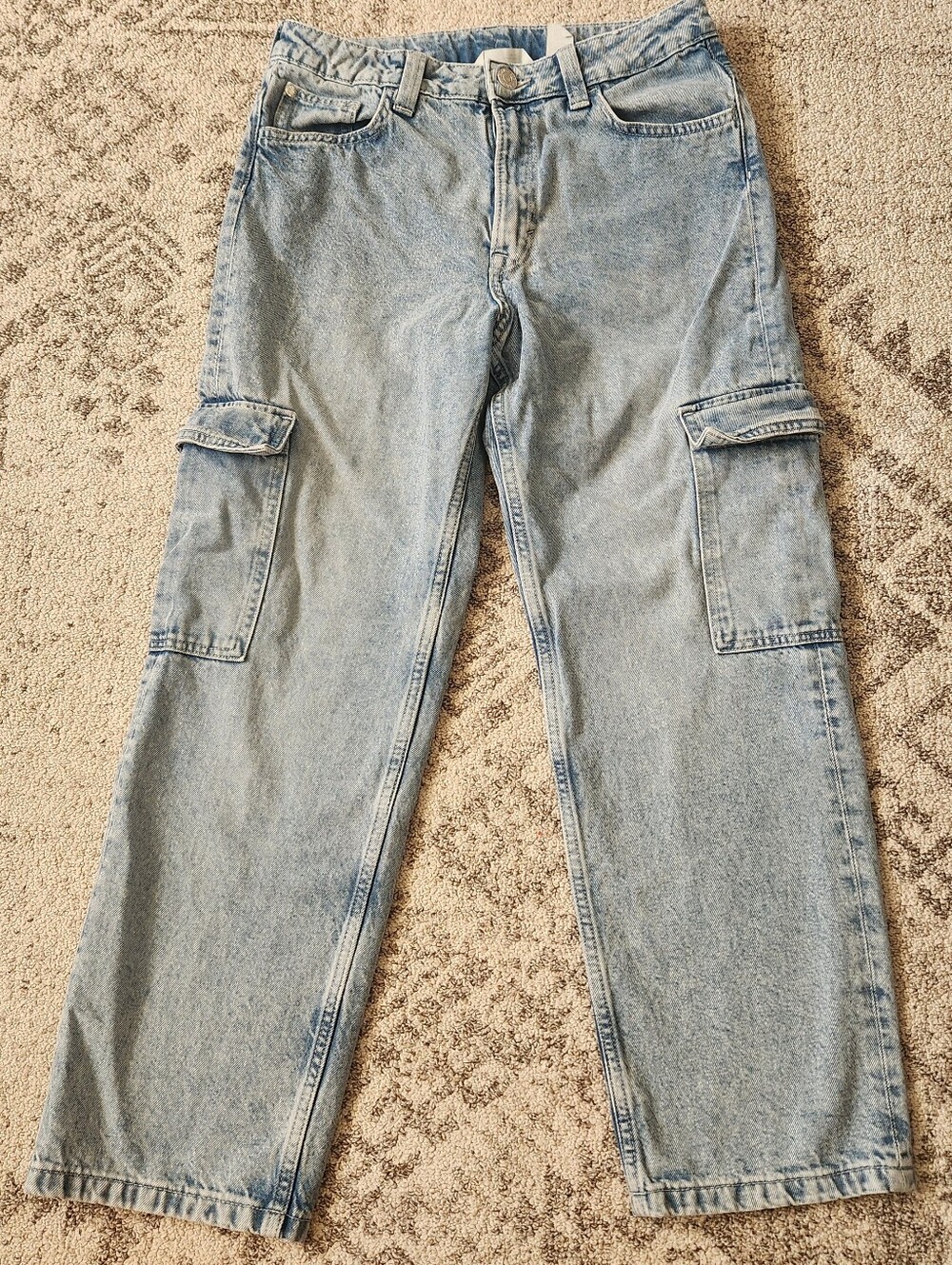 Girls Zara Light Wash Denim Cargo Jeans